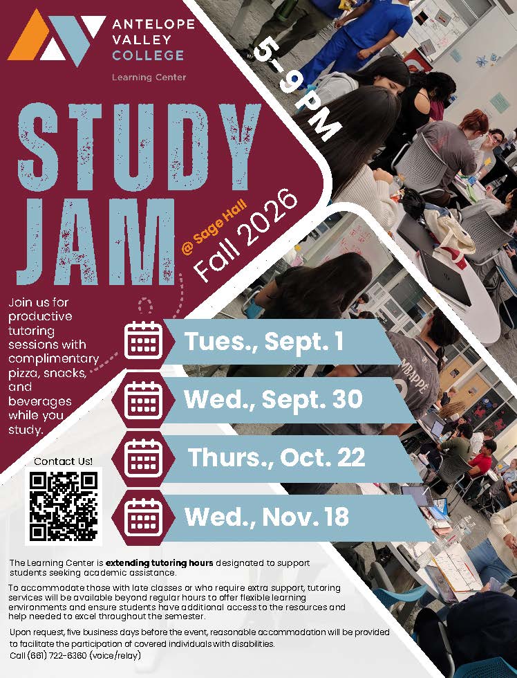 Study Jam Flyer. Study Jam 5-9pm Sep 1st, Sep 30th, Oct 22nd, Nov. 18th.  